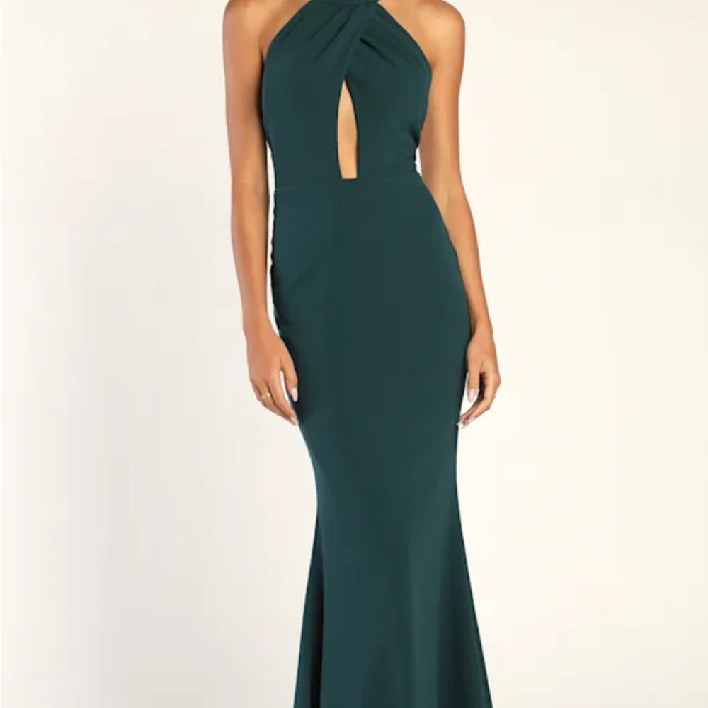 Lulu's One-Shoulder Teal Evening Gown with Front Keyhole